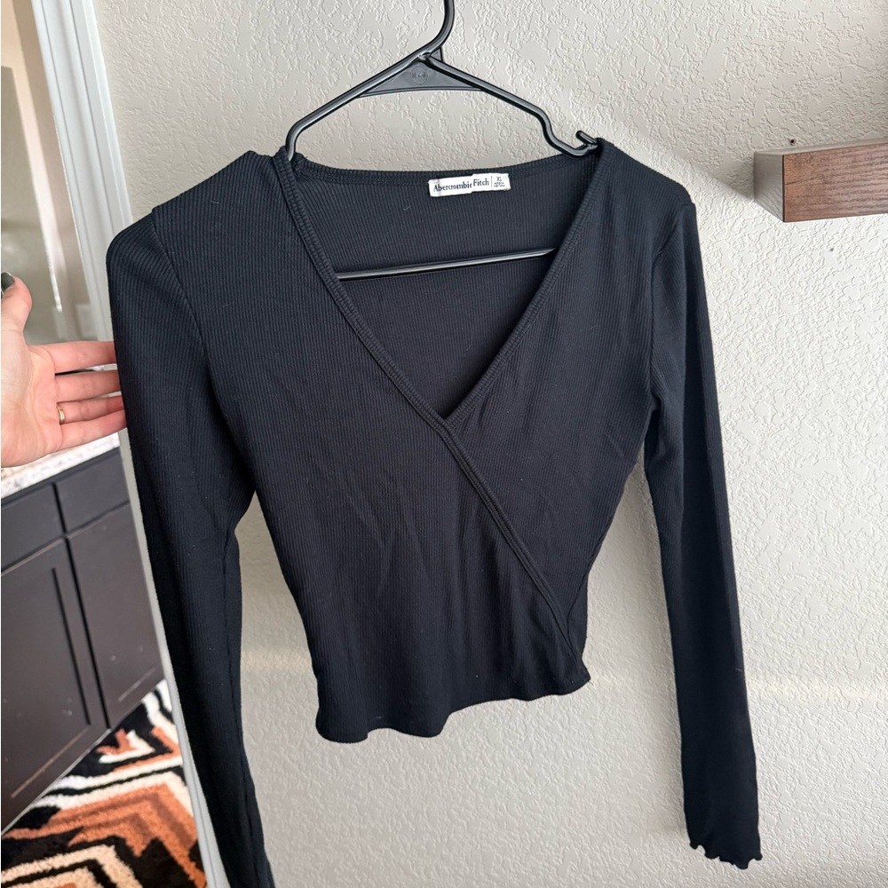 Abercrombie & Fitch Black Long Sleeve Wrap Top
